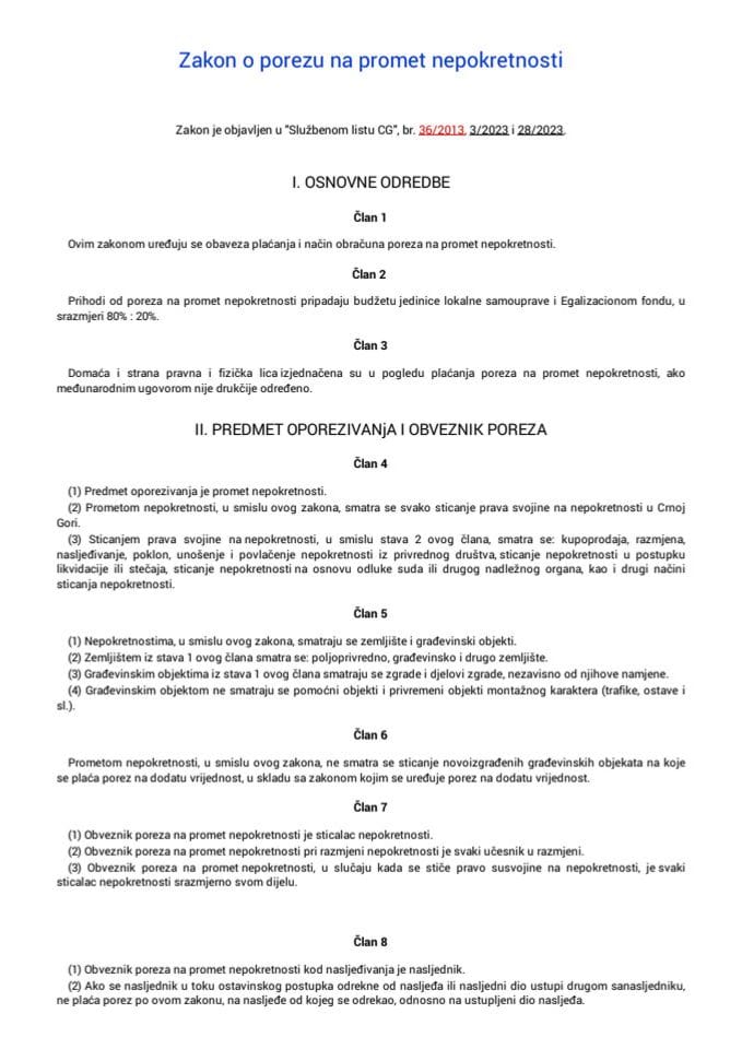 Zakon o porezu na promet nepokretnosti