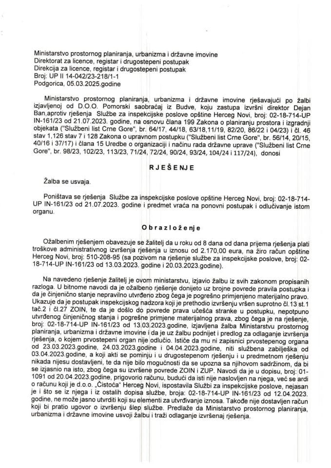 Drugostepena rješenja - UPII 14-042-23-218-1-1 DOO POMORSKI SAOBRAĆAJ