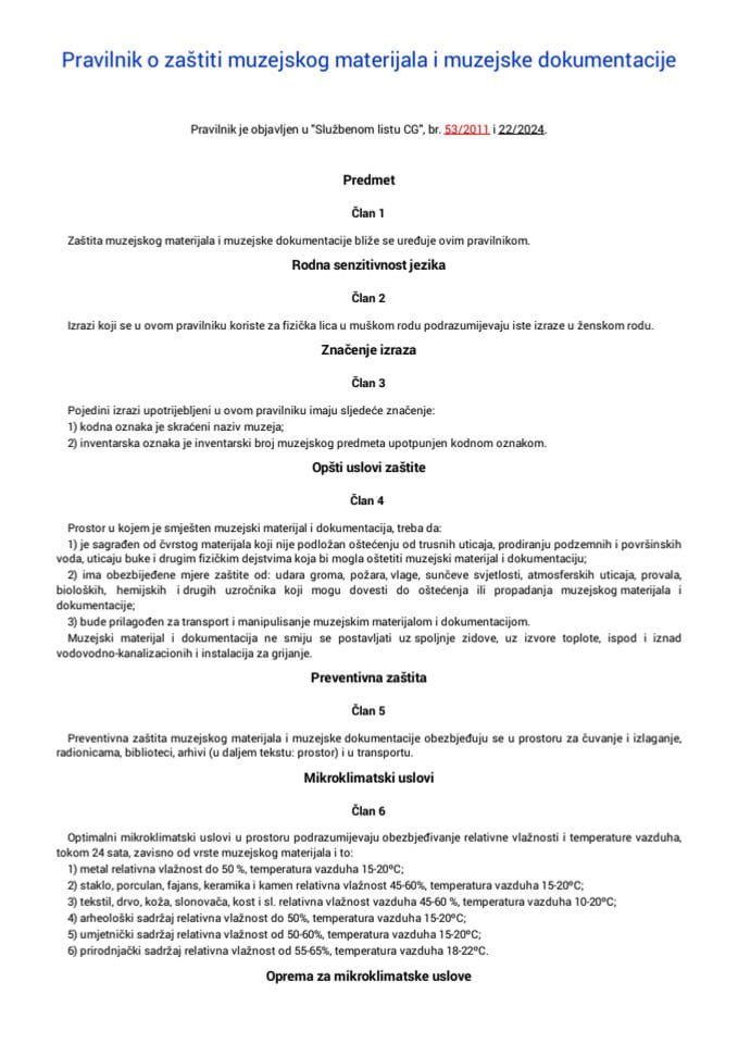 Pravilnik o načinu postupku i rokovima revizije muzejskog materijala