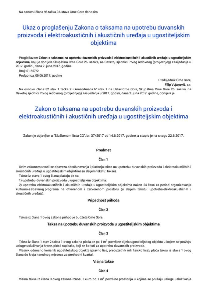 Zakon o taksama na upotrebu duvanskih proizvoda i elektroakustičnih i akustičnih uređaja u ugostiteljskim objektima