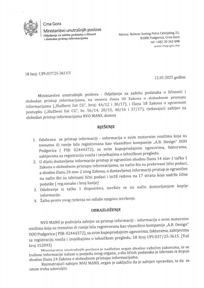 Rješenje br. 18-UPI-037/25-3615/3