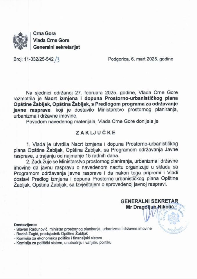 Nacrt izmjena i dopuna Prostorno-urbanističkog plana Opštine Žabljak, Opština Žabljak s Predlogom programa održavanja javne rasprave - zaključci