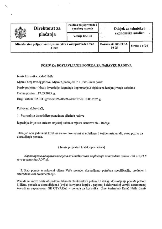 Poziv za ponude - radovi - Naila Kalač