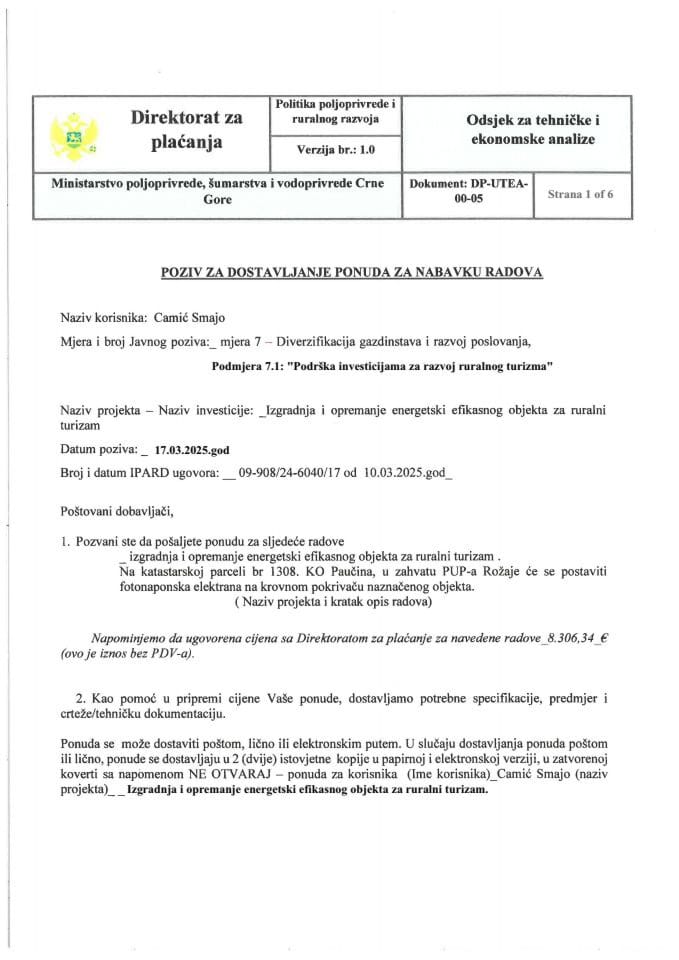 Poziv za dostavljanje ponuda za za fotonaponsku elektranu