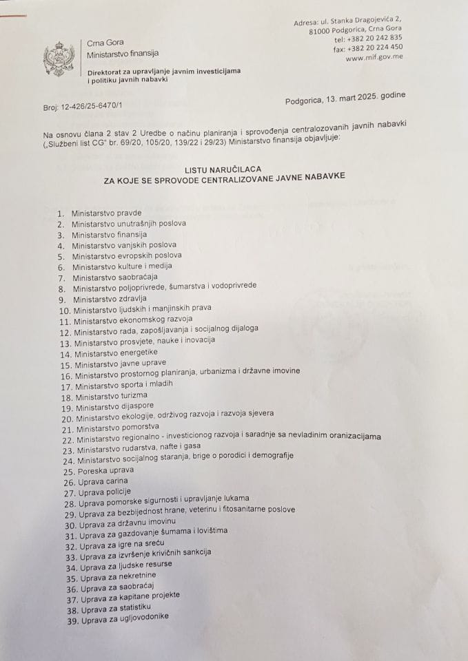 Lista naručilaca za koje se sprovode centralizovane javne nabavke