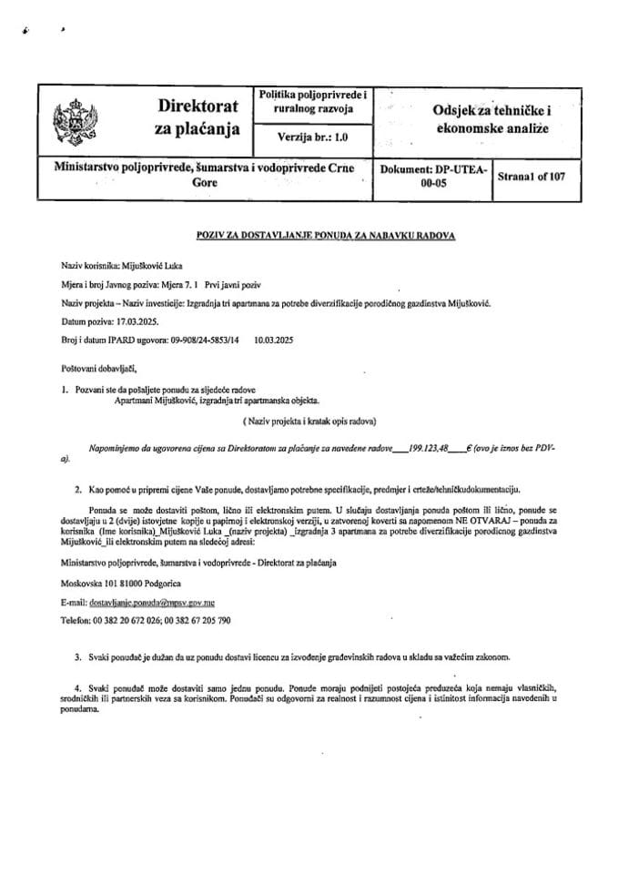 Poziv za ponude za nabavku radova