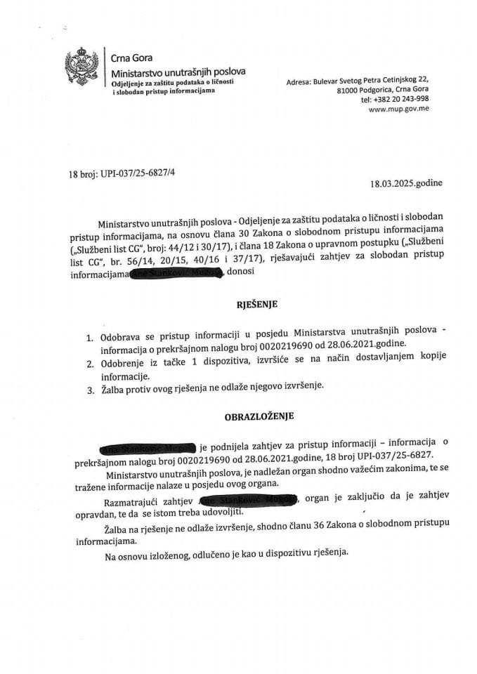 Рјешење бр. 18-УПИ-037/25-6827/4