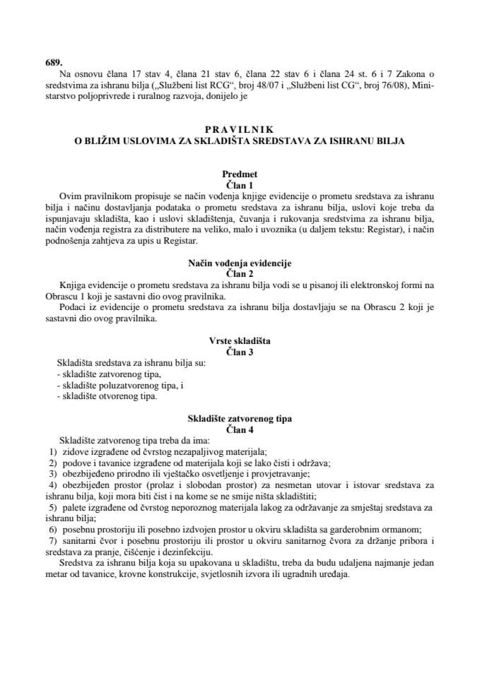 Pravilnik o bližim uslovima za skladišta sredstava za ishranu bilja Službeni list Crne Gore, broj 27 2014 od 30.06.2014.