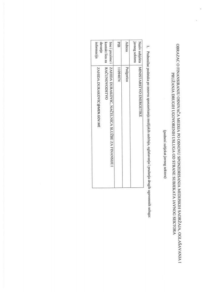 Извјештај о финансирању оснивача медија по основу спонзорисања медијских садржаја оглашавања и пружања других уговорених услуга