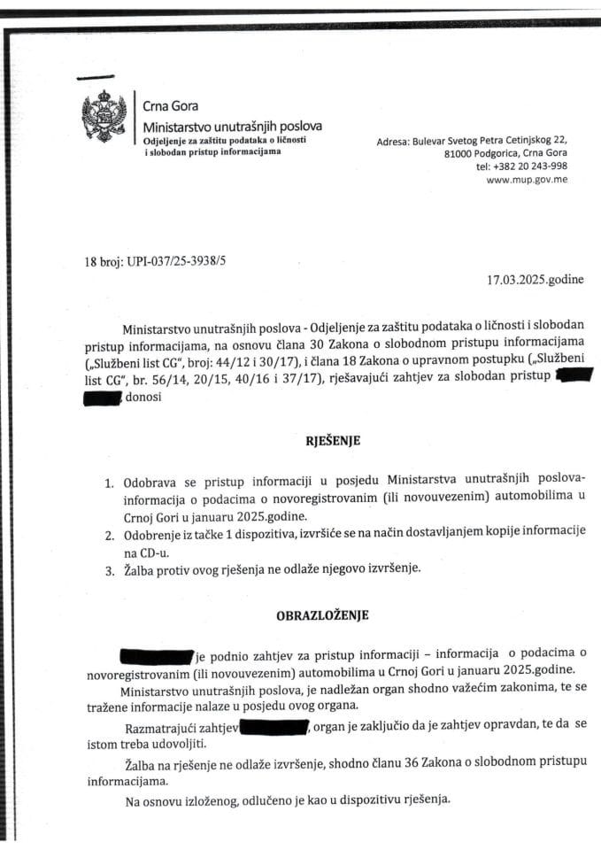 Rješenje br. 18-UPI-037/25-3938/5