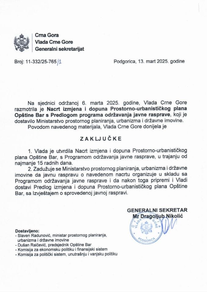 Nacrt izmjena i dopuna Prostorno - urbanističkog plana Opštine Bar s Predlogom programa održavanja javne rasprave -Zaključci