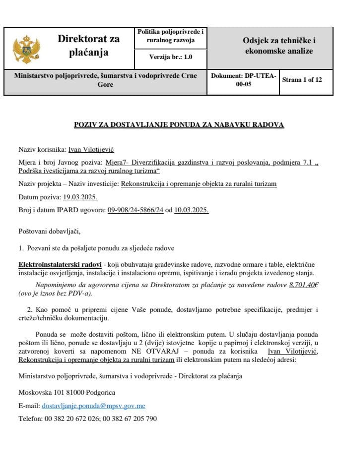Poziv-za-dostavljanje-ponuda-za-nabavku-radova-Elektroinstalaterski radovi