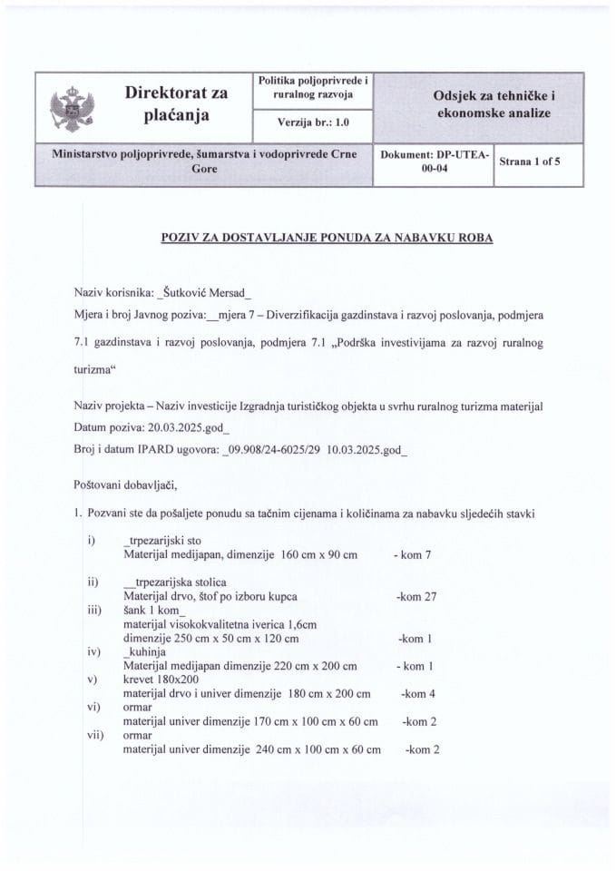 Poziv za ponude robe robe