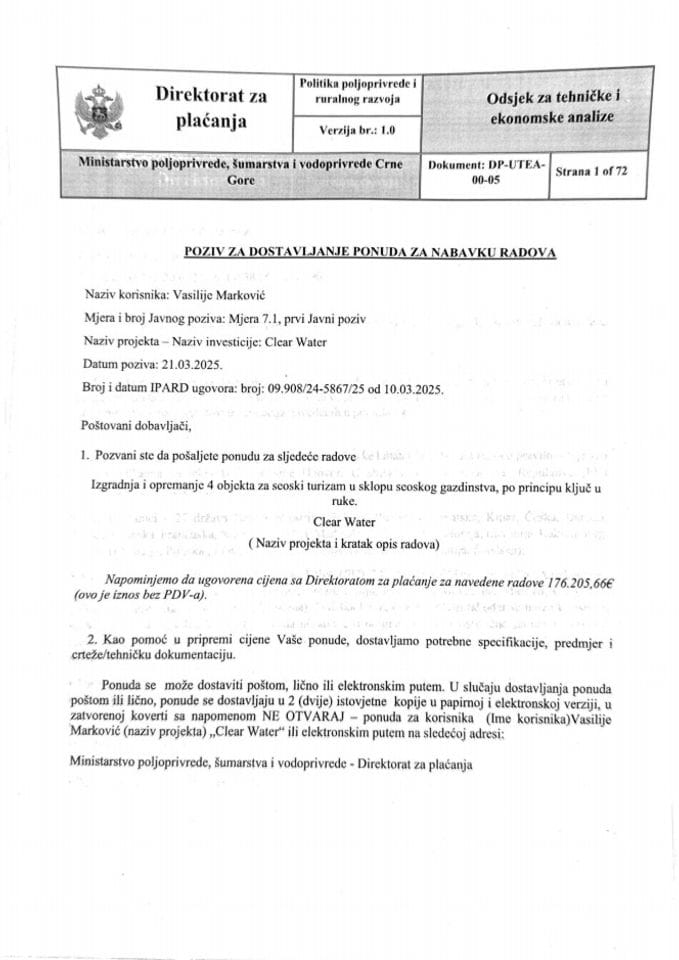 Ponuda za nabavku radova 