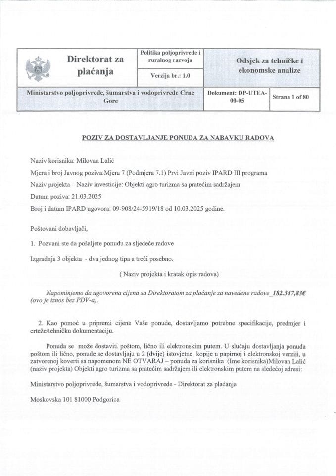 Poziv za dostavljanje ponuda za nabavku radova