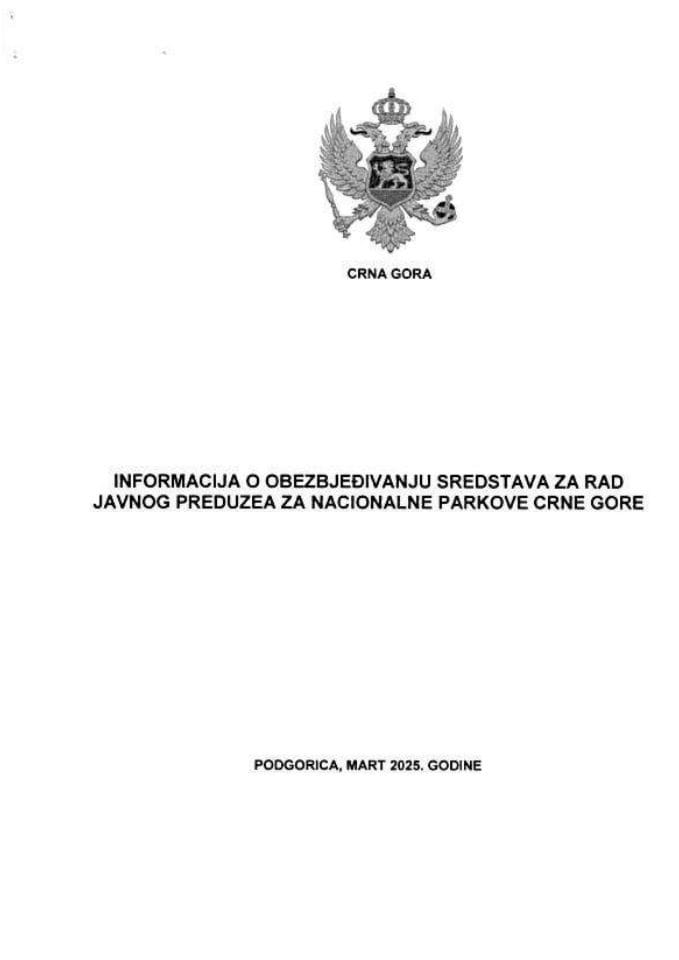 Informacija o obezbjeđivanju sredstava za rad Javnog preduzeća za Nacionalne parkove Crne Gore s Predlogom ugovora