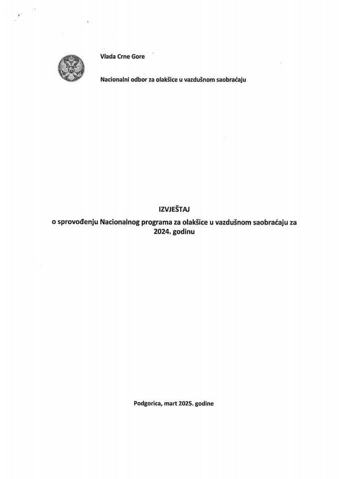Izvještaj o sprovođenju Nacionalnog programa za olakšice u vazdušnom saobraćaju za 2024. godinu