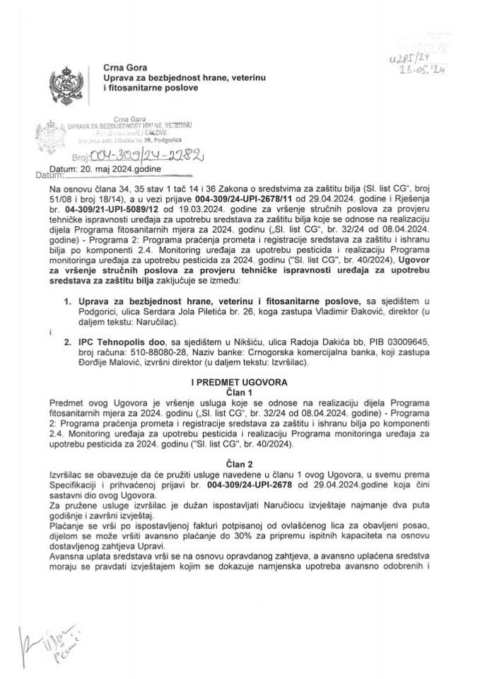 Ugovor o vršenju stručnih poslova UBHVFP - IPC Tehnopolis d.o.o.