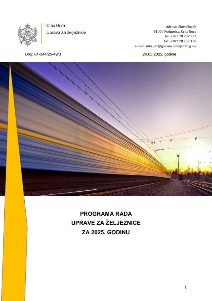 Program rada Uprave za željeznice za 2025. godinu