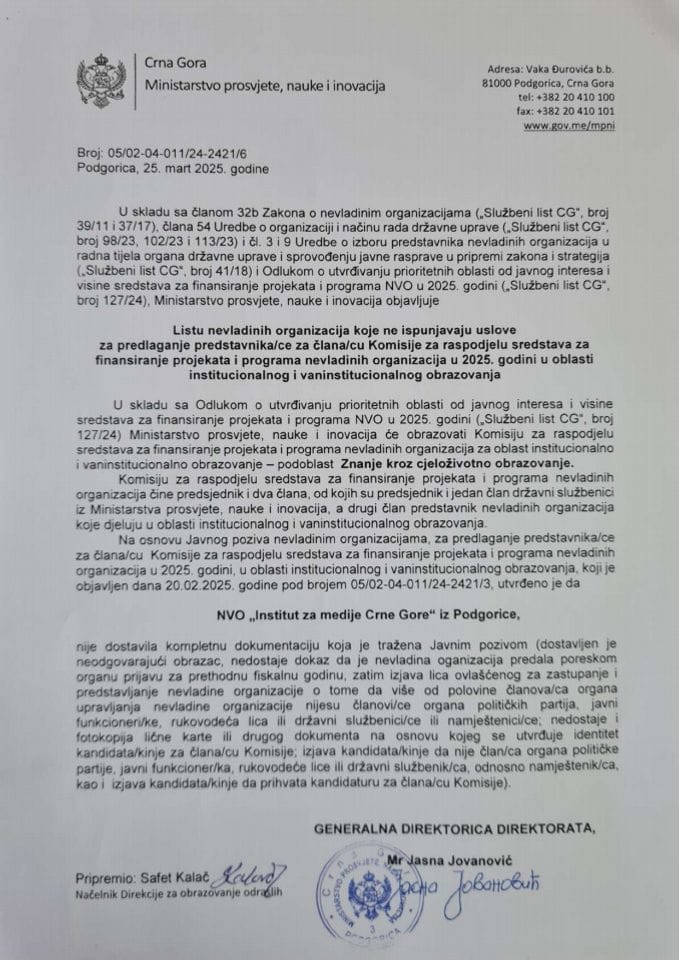 Листа НВО које не испуњавају услове - цјеложивотно образовање