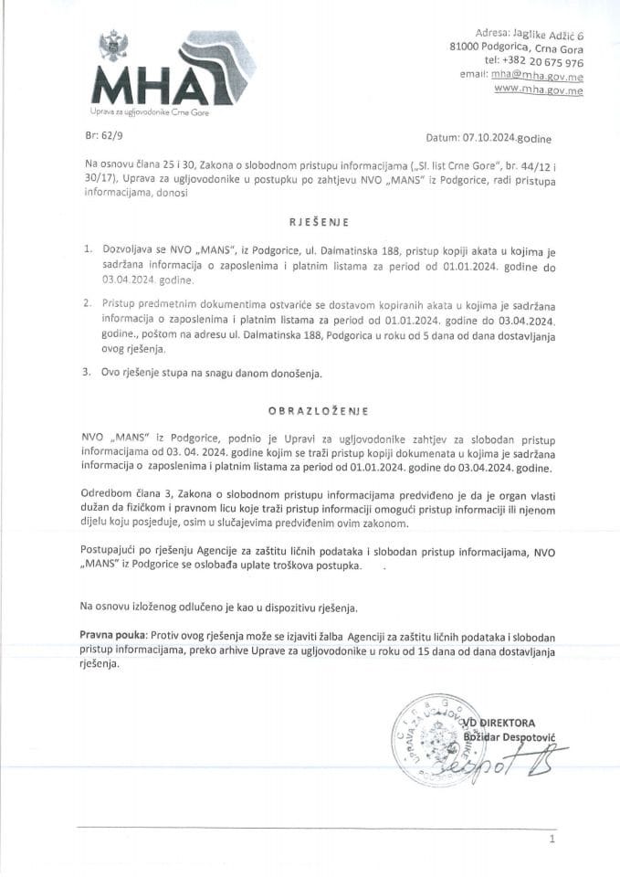 62-9 RJEŠENJE O SLOB. PRISTUPU INF. NVO MANS