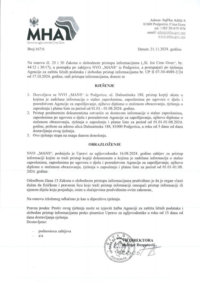 167-6 RJEŠENJE O SLOB. PRISTUPU INF. NVO MANS