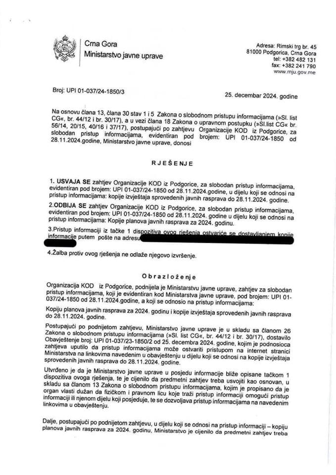 SPI-RJEŠENJE ORGANIZACIJA KOD-1850