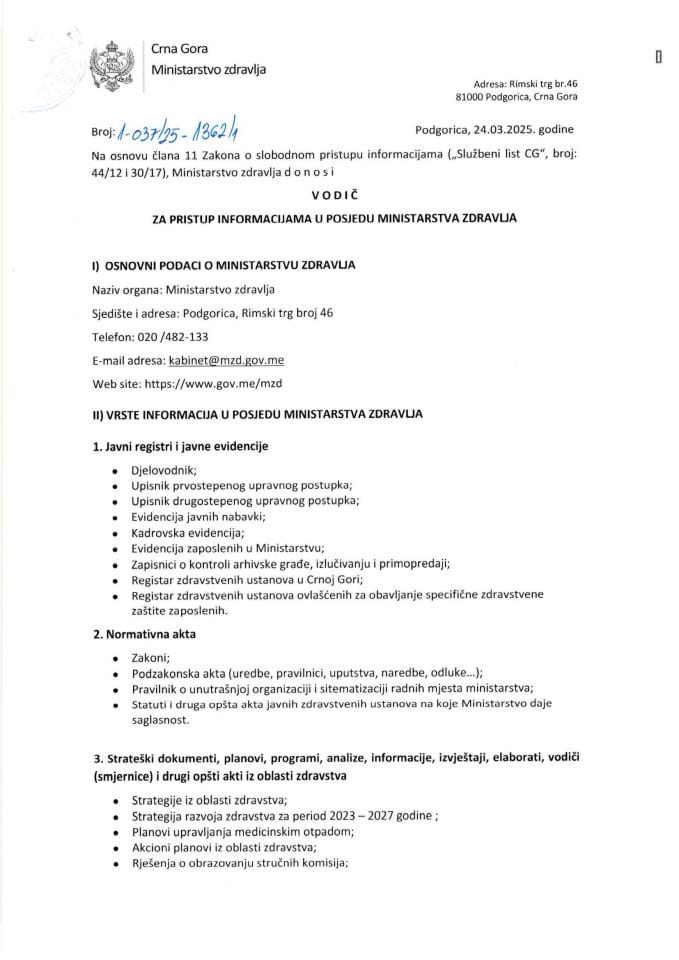 Vodič za slobodan pristup informacijama - 2025. god.