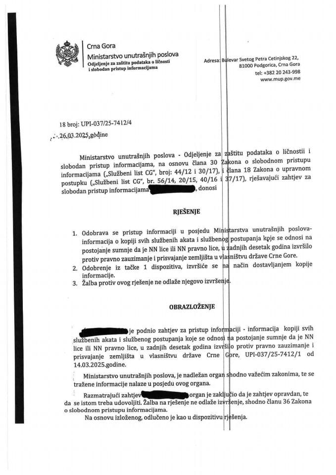 Rješenje br. 18-UPI-037/25-7412/4