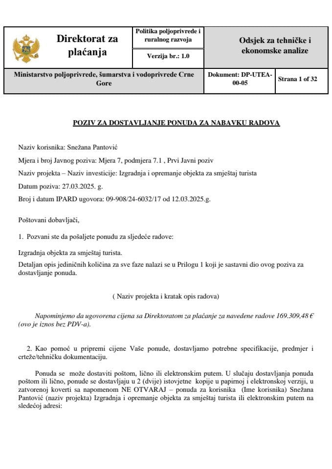 poziv-za-dostavljanje-ponuda-za-nabavku-radova-Snežana Pantović