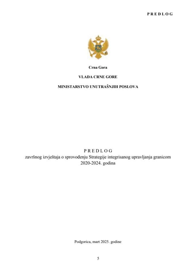 Završni izvještaj o sprovođenju Strategije integrisanog upravljanja granicom 2020-2024. godina