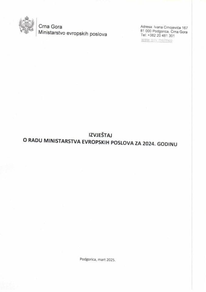 Izvještaj o radu Ministarstva evropskih poslova za 2024. godinu