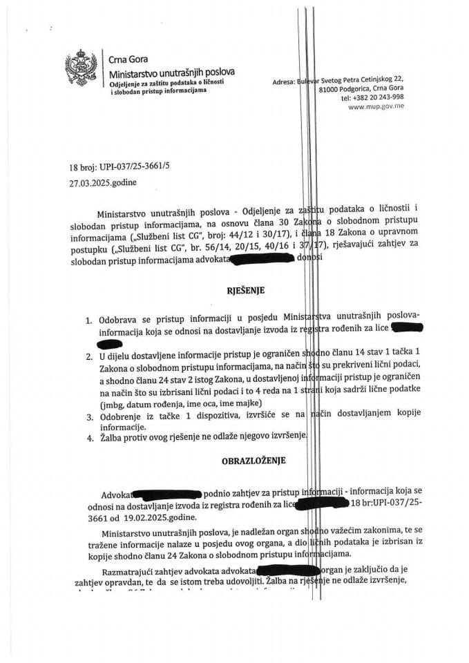 Rješenje br. 18-UPI-037/25-3661/5