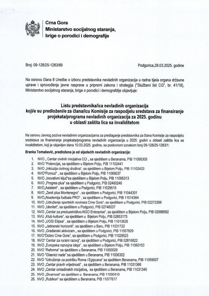 Листа представника невладиних организација ОСИ