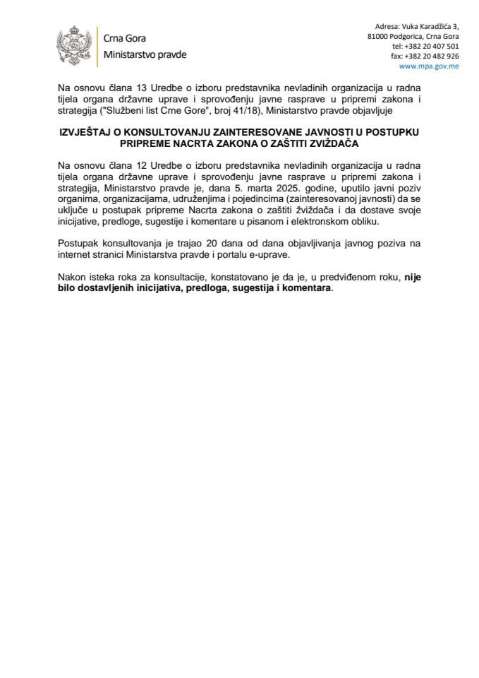 Izvještaj o sprovedenoj javnoj raspravi_Nacrt zakona o zaštiti zviždača