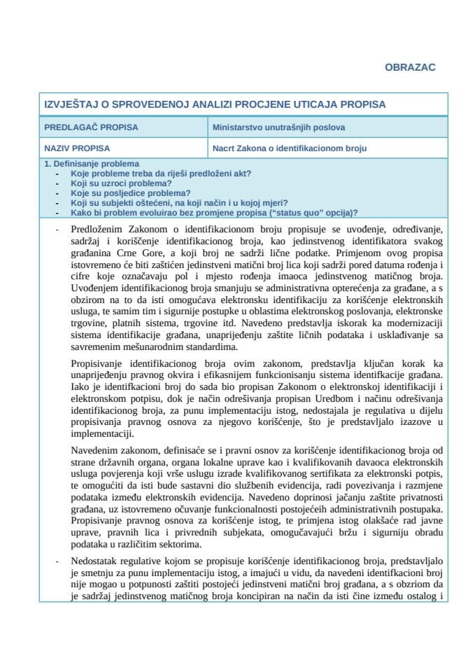 RIA obrazac -Zakon o id broju