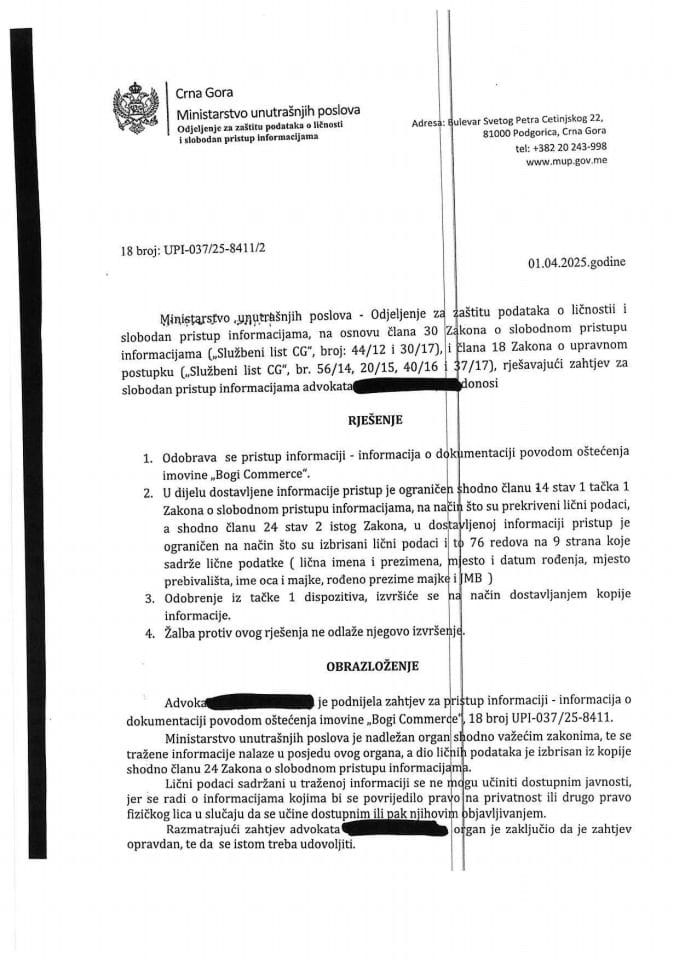 Rješenje br. 18-UPI-037/25-8411/2