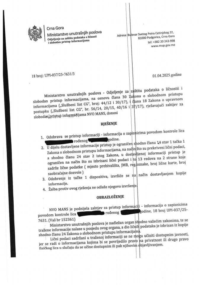 Rješenje br. 18-UPI-037/25-7631/3