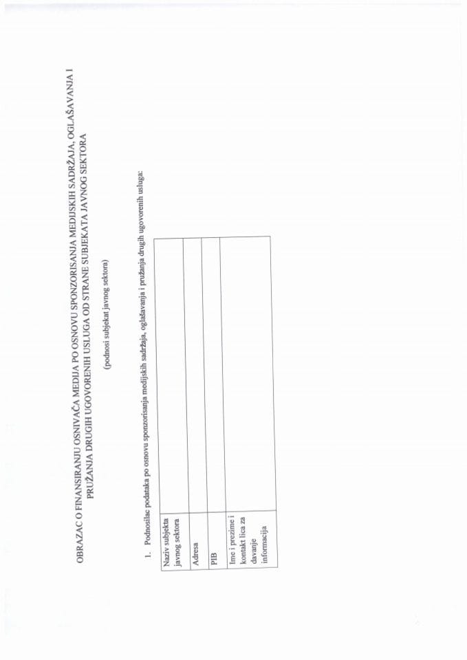 Образац о финансирању оснивача медија по основу спонзорисања медијских садржаја