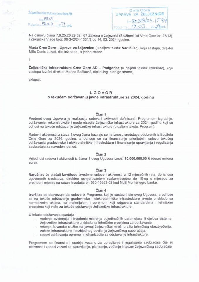 Ugovor o tekućem održavanju javne infrastruture za 2024. godine