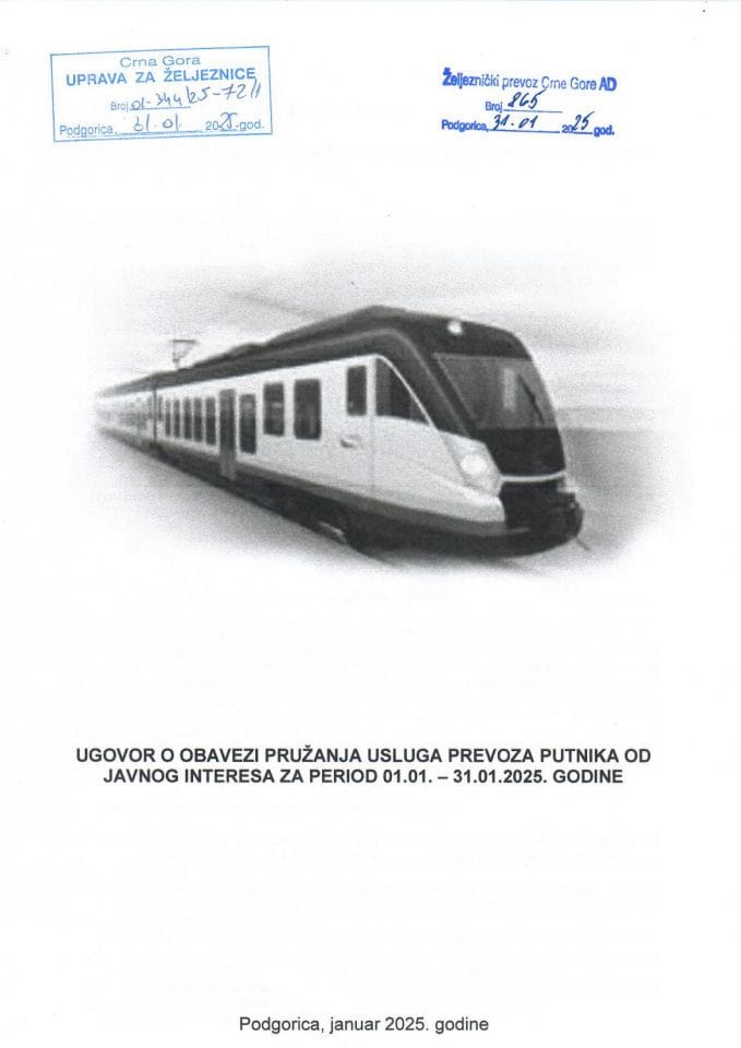 Ugovor o obavezi pružanja usluga prevoza putnika od javnog interesa za januar 2025. godine