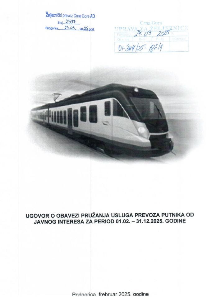 Ugovor o obavezi pružanja usluga prevoza putnika od javnog interesa za februar - decembar 2025. godine
