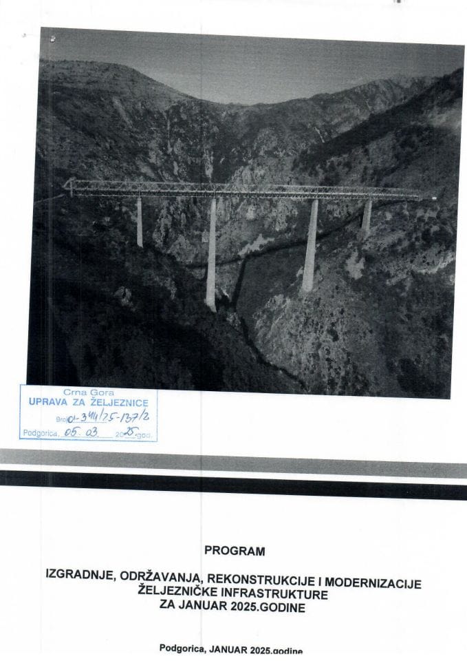 Program izgradnje, održavanja, rekonstrukcije i modernizacije željezničke infrastrukture za januar 2025. godinu