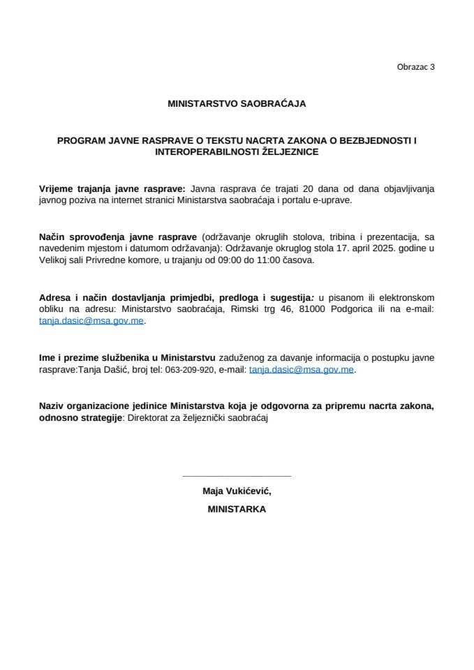 Образац 3 - Програм јавне расправе