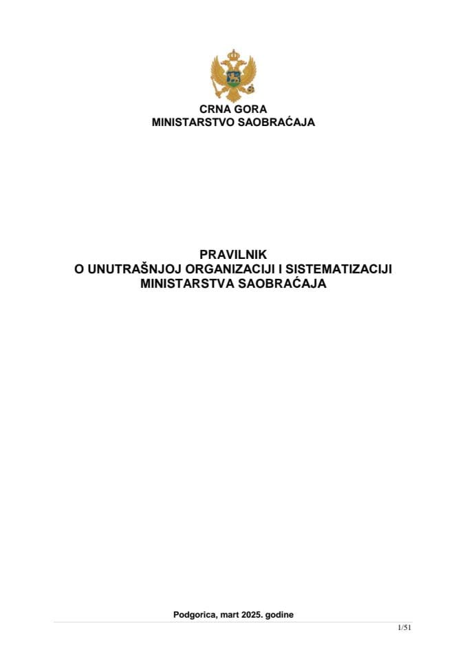 Pravilnik o unutrašnjoj organizaciji i sistematizaciji Ministarstva saobraćaja