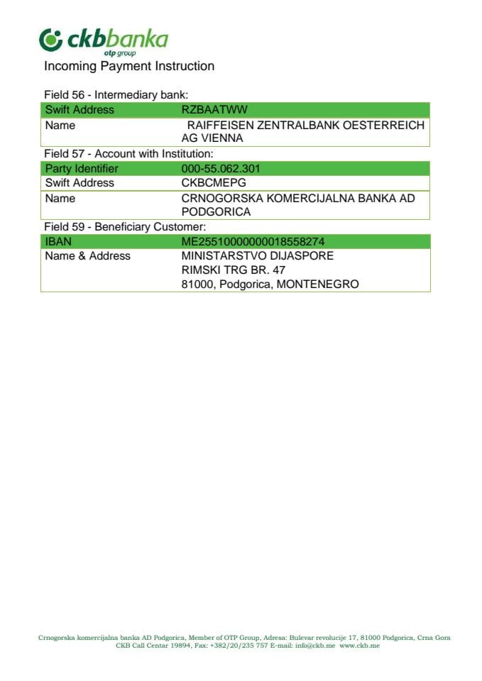 Instrukcije za plaćanje u eurima