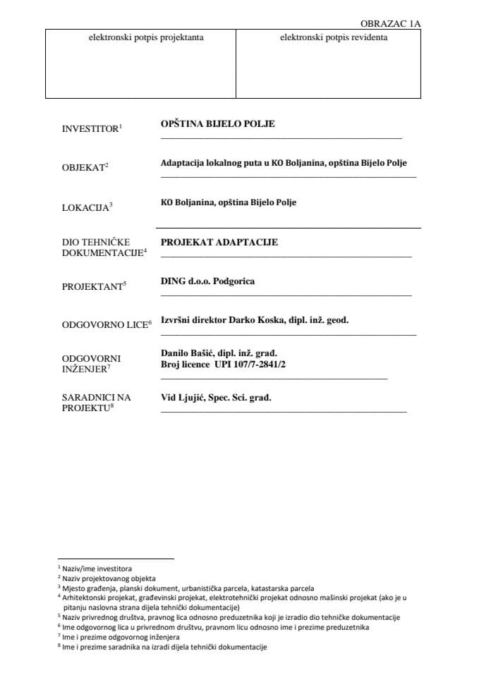 Техничка документација - Реконструкција улице 3 и Бистрички пут са пратећом инфраструктуром, Бијело Поље
