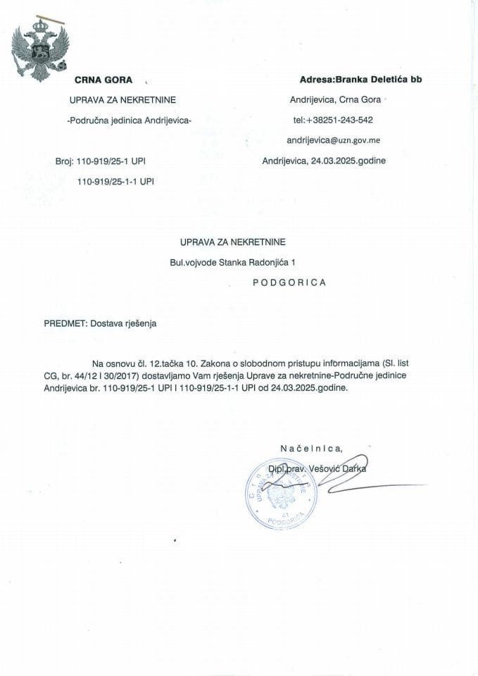 Rješenja o slobodnom pristupu informacijama - 03.04.2025.