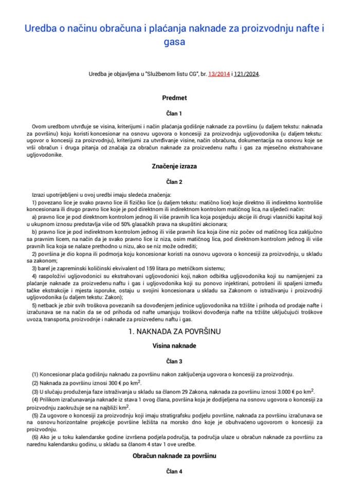 Uredba o nacinu obracuna i placanja naknade