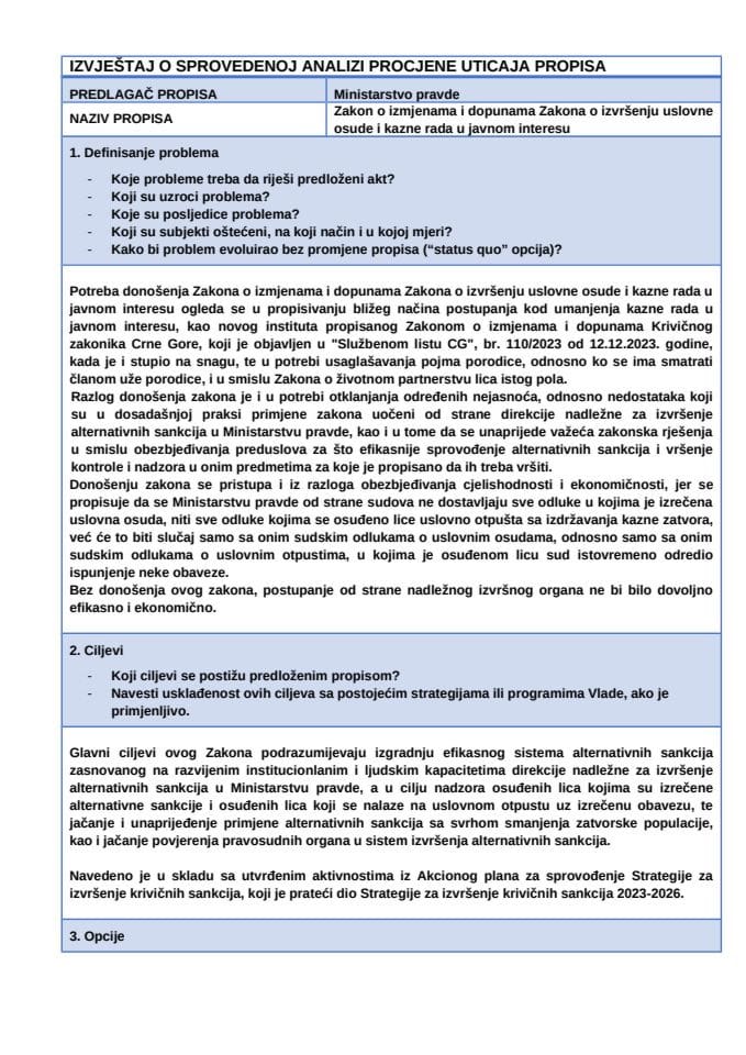 РИА за Закон о измјенама и допунама Закона о изврсењу условне осуде ...